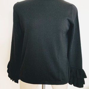Oscar De La Renta Black Wool Blend Sweater with Ruffle Sleeves